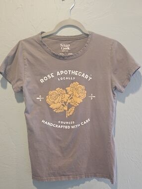 Rose Apothecary Graphic Tee - Gray with Mustard Yellow Print Distressed
